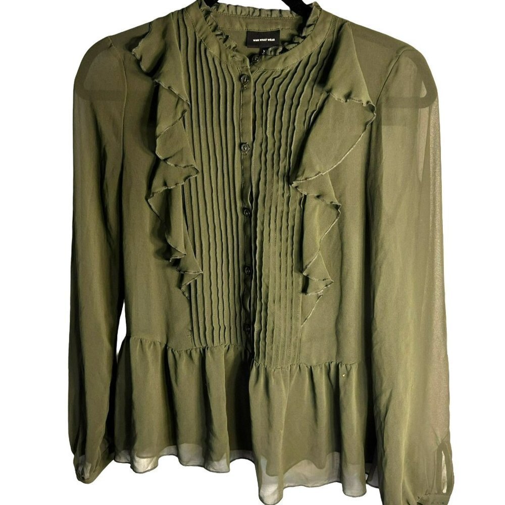 COPY - Who What Wear Olive Green Sheer Fabric Girls Top Sku 1055 Size XS